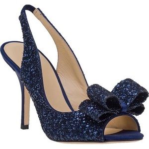 NWT Kate Spade New York Navy/Glitter Charm Slingback Heels